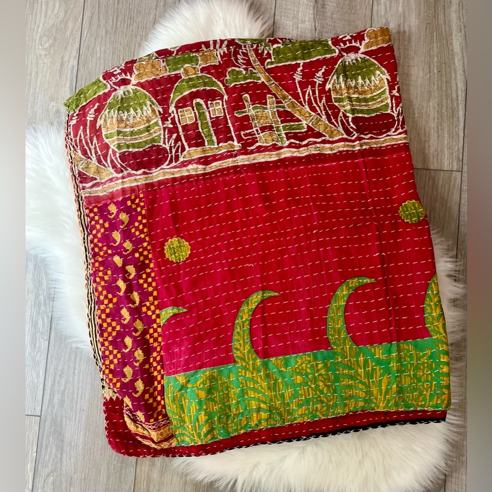 KANTHA | One-of-a-Kind Handmade Hand-Sewn Fair-Trade Sari Kantha Quilt Throw